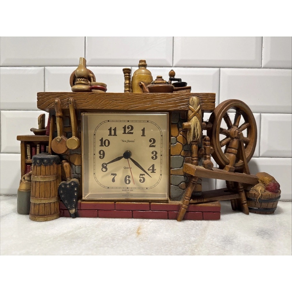 Vintage‎ Burwood 2583 New Haven Wall Clock Fireplace, Sewing, Cabin, Rustic, MCM